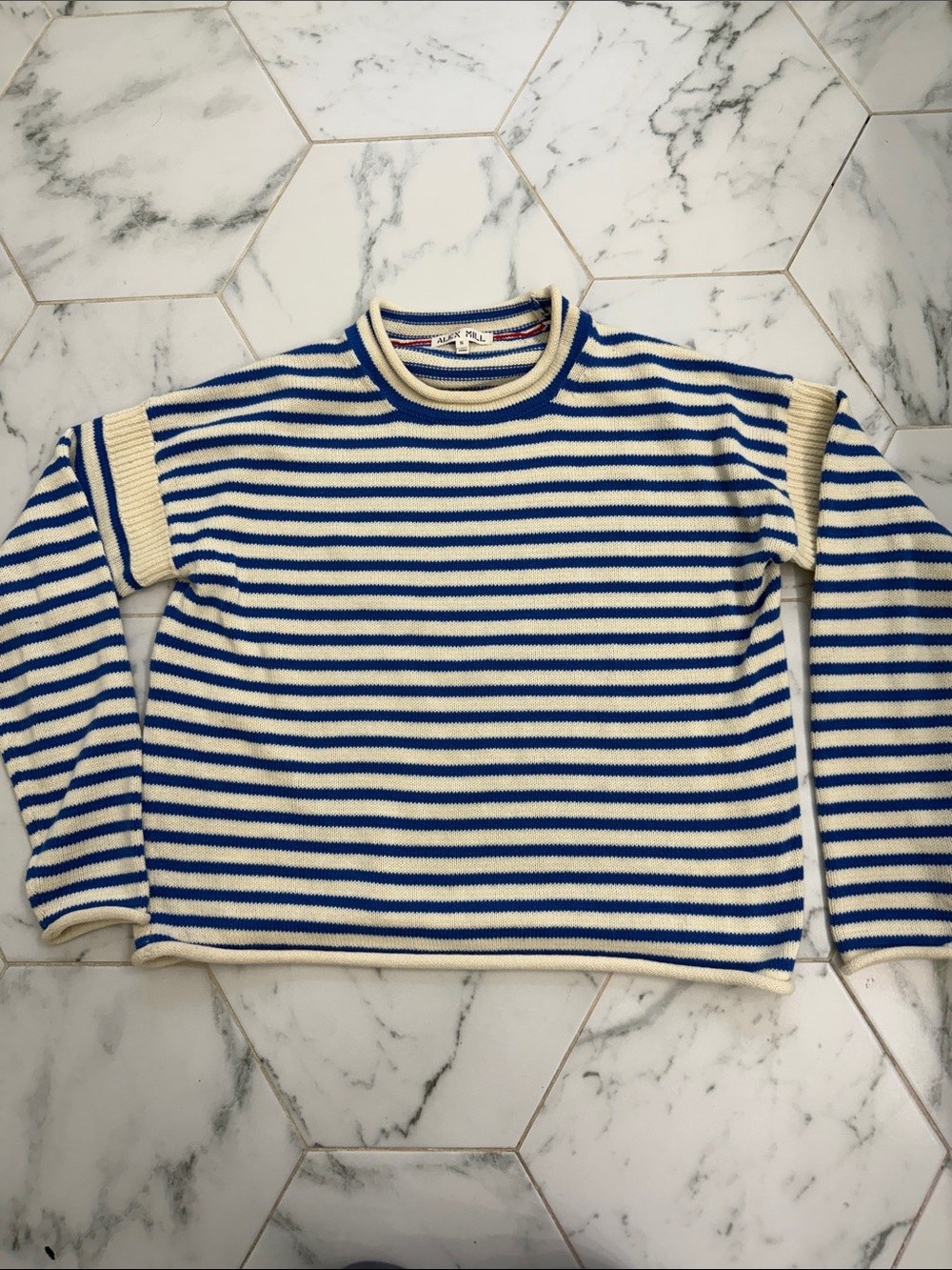 Alex Mill Striped Blue and Cream Rollneck Sweater - small